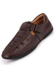 Men Brown Open Sided Stitched Laser Cut Design Roman Sandals with Ankle Strap