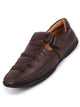 Men Brown Stitched Design Roman Sandals with Ankle Strap