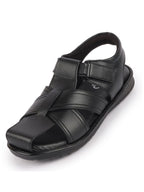 Men Black Genuine Leather Hook & Loop Closed Toe Fisherman Roman Sandals