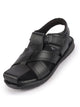 Men Black Genuine Leather Hook & Loop Closed Toe Fisherman Roman Sandals