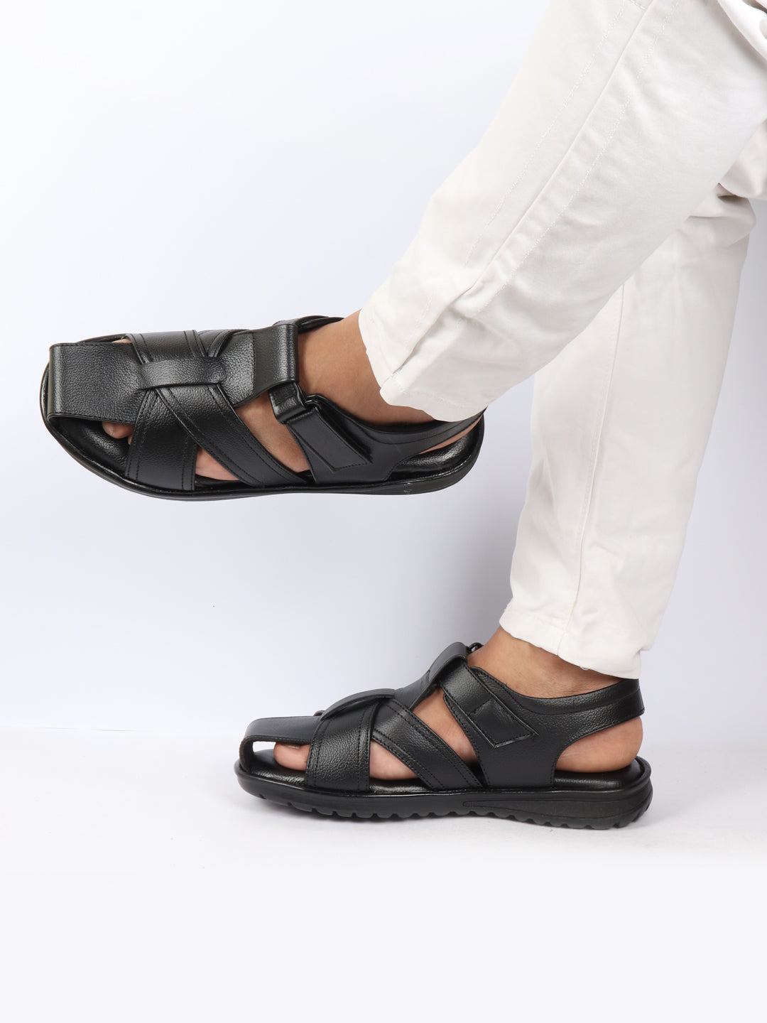 Buy Men Black Genuine Leather Fisherman Roman Sandals – FAUSTO.in