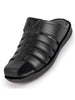 Men Black Genuine Leather Multi Strap Back Open Slip On Closed Toe Dress Sandals