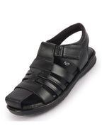 Men Black Genuine Leather Multi Strap Hook and Loop Closed Toe Fisherman Roman Sandals