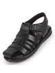 Men Black Genuine Leather Multi Strap Hook and Loop Closed Toe Fisherman Roman Sandals