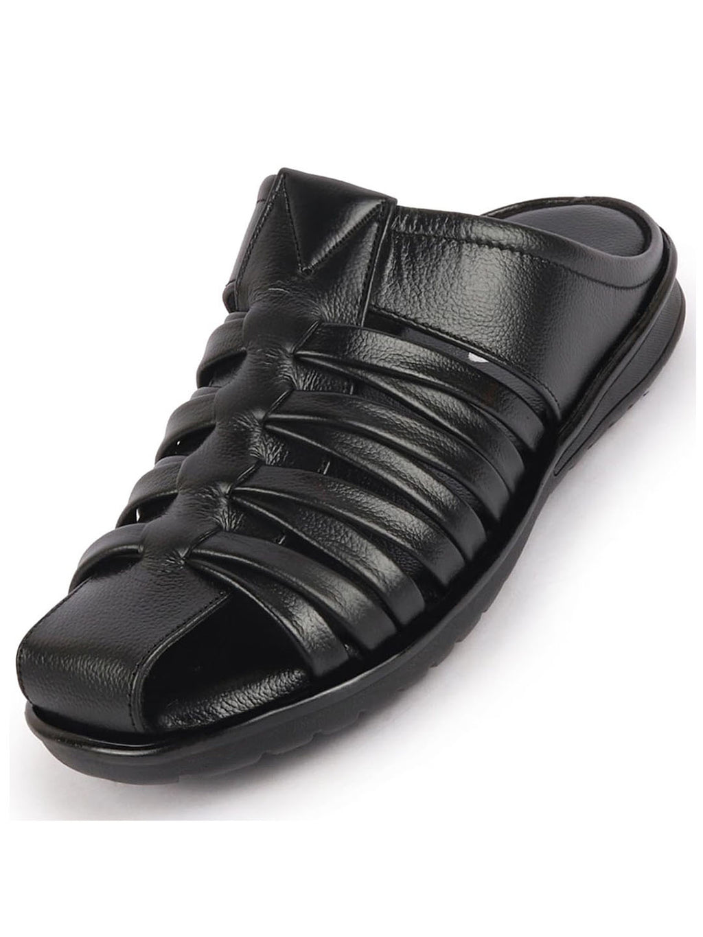 Shop Men Black Genuine Leather Criss Cross Strap Back Open Slip On Dress Sandals Online.