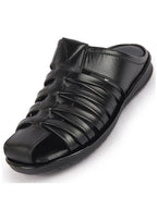 Shop Men Black Genuine Leather Criss Cross Strap Back Open Slip On Dress Sandals Online.