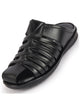 Men Black Genuine Leather Criss Cross Strap Back Open Slip On Dress Sandals