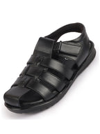 Men Black Genuine Leather Multi Strap Closed Toe Roman Sandals