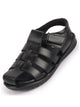 Men Black Genuine Leather Multi Strap Closed Toe Roman Sandals