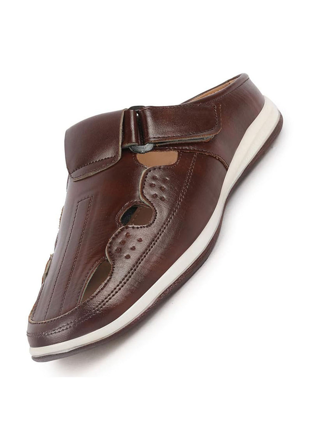 Men Brown Casual Back Open Perforated Day Long Comfort Slip On Sandals
