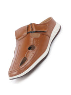 Men Tan Casual Back Open Perforated Day Long Comfort Slip On Sandals
