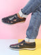 Shop Men Blue Laser Cut Design Perforated Day Long Comfort Hook and Loop Sandals Online.