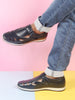 Men Blue Laser Cut Design Perforated Day Long Comfort Hook and Loop Sandals