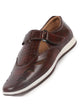 Men Brown Laser Cut Design Perforated Day Long Comfort Hook and Loop Sandals