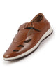 Men Tan Laser Cut Design Perforated Day Long Comfort Hook and Loop Sandals