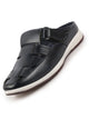 Men Blue Laser Cut Design Multi Strap Back Open Perforated Hook and Loop Sandals