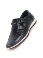 Shop Men Blue Laser Cut Design Day Long Comfort Hook and Loop Casual Sandals Online.