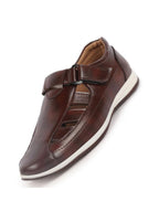 Men Brown Laser Cut Design Day Long Comfort Hook and Loop Casual Sandals