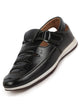 Men Black Laser Cut Perforated Shoe Style Roman Sandal with Buckle Strap