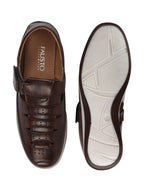 Shop Men Brown Laser Cut Perforated Shoe Style Roman Sandal with Buckle Strap Online.