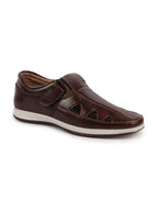 Shop Men Brown Perforated Laser Cut Shoe Style Sandal with Ankle Strap Online.