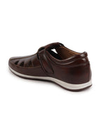 Shop Men Brown Perforated Laser Cut Shoe Style Sandal with Ankle Strap Online.