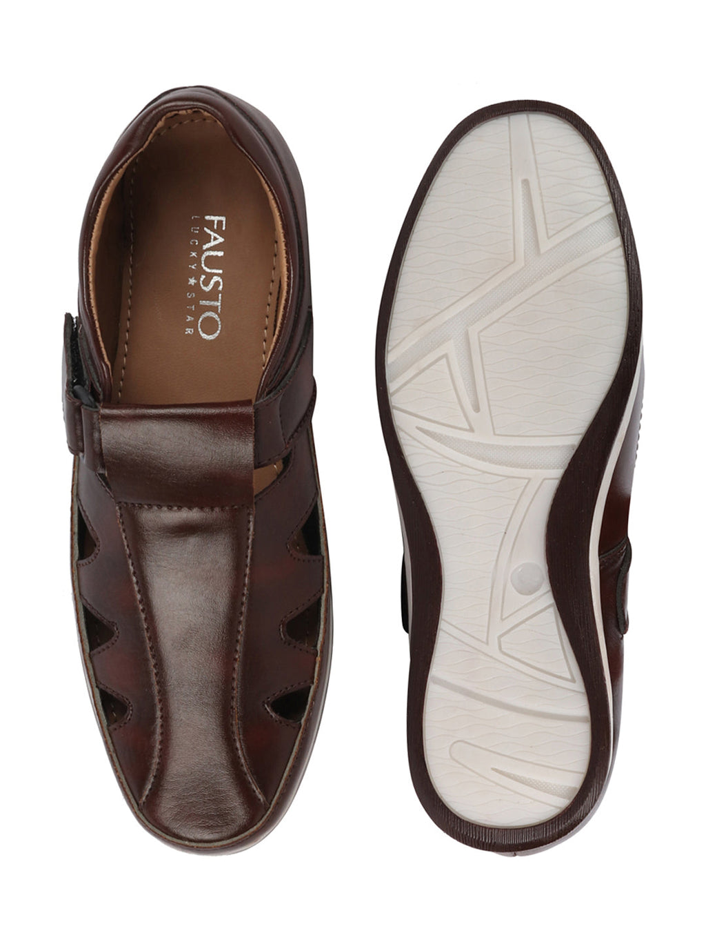 Shop Men Brown Perforated Laser Cut Shoe Style Sandal with Ankle Strap Online.
