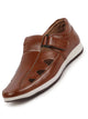 Men Tan Perforated Laser Cut Shoe Style Sandal with Ankle Strap