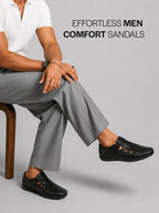 Shop Men Black Laser Cut Perforated Shoe Style Roman Sandal|Adujstable Hook & Loop Stitched Pull On Sandal Online.