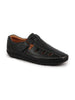 Men Black Laser Cut Perforated Shoe Style Roman Sandal|Adujstable Hook & Loop Stitched Pull On Sandal