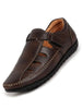 Men Brown Laser Cut Perforated Shoe Style Roman Sandal|Adujstable Hook & Loop Stitched Pull On Sandal