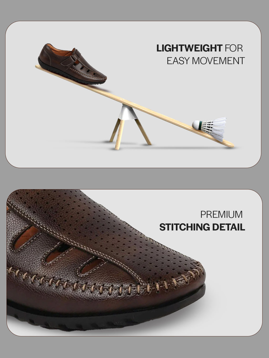 Men Brown Laser Cut Perforated Shoe Style Roman Sandal|Adujstable Hook & Loop Stitched Pull On Sandal