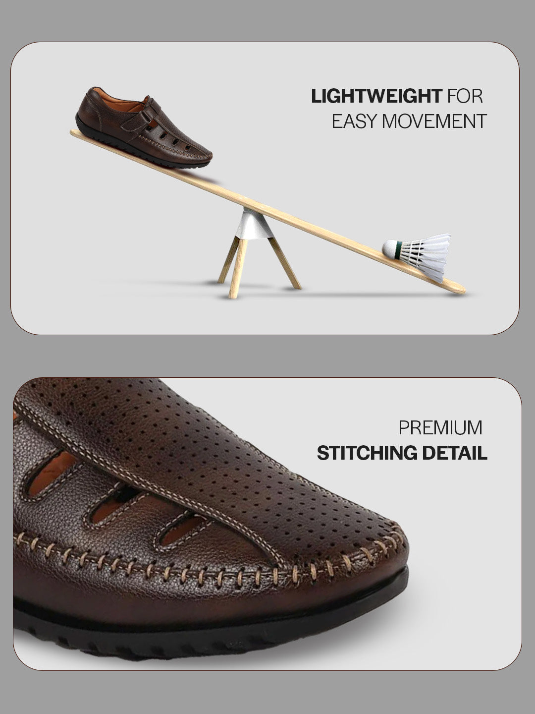 Men Brown Laser Cut Perforated Shoe Style Roman Sandal|Adujstable Hook & Loop Stitched Pull On Sandal