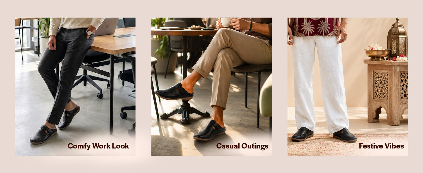 Men Brown Back Open Perforated Breathable Contrast Sole Casual Sandal|Adujstable Strap Stitched Slip On Sandal