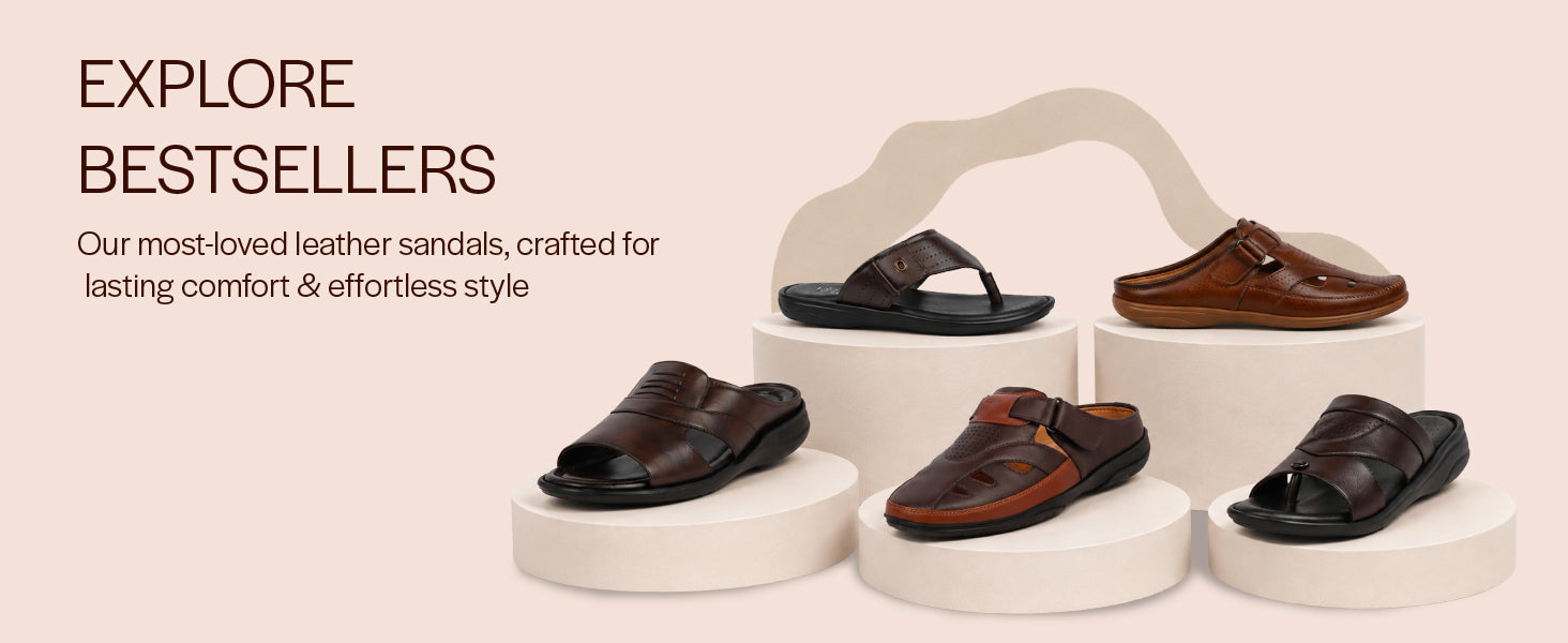 Men Brown Back Open Perforated Breathable Contrast Sole Casual Sandal|Adujstable Strap Stitched Slip On Sandal