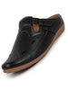 Men Black Back Open Perforated Breathable Contrast Sole Casual Sandal|Adujstable Strap Stitched Slip On Sandal