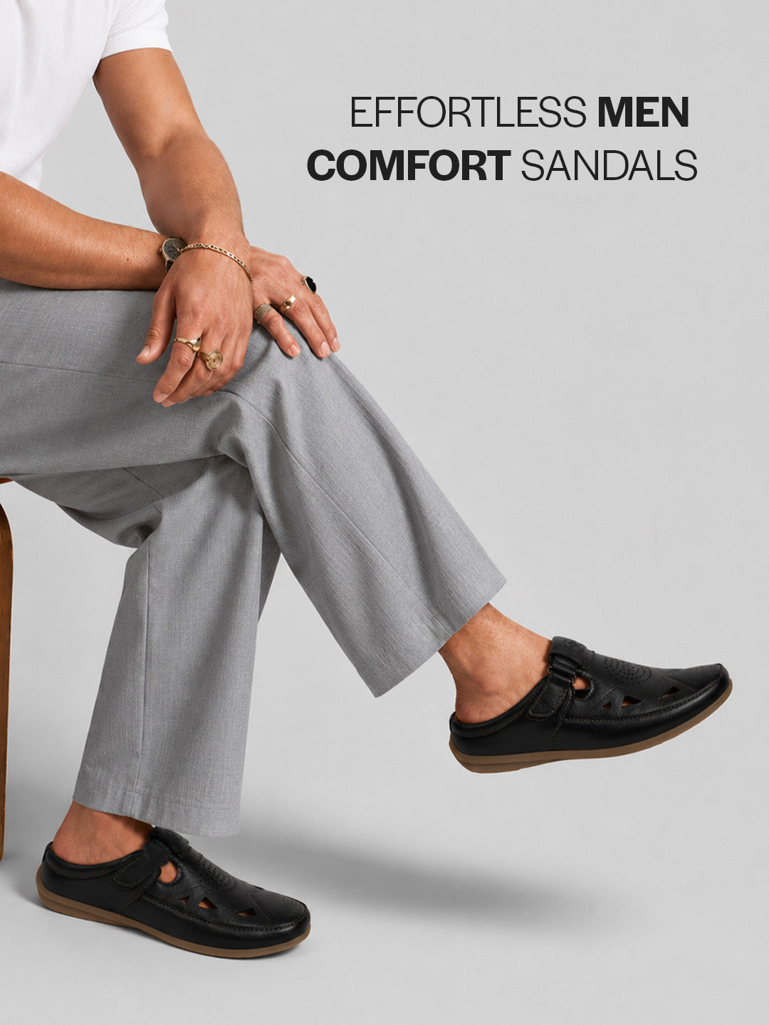 shop men black back open perforated breathable contrast sole casual sandal|adujstable strap stitched slip on sandal online.