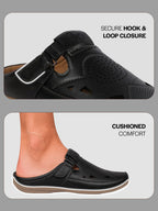 shop men black back open perforated breathable contrast sole casual sandal|adujstable strap stitched slip on sandal online.
