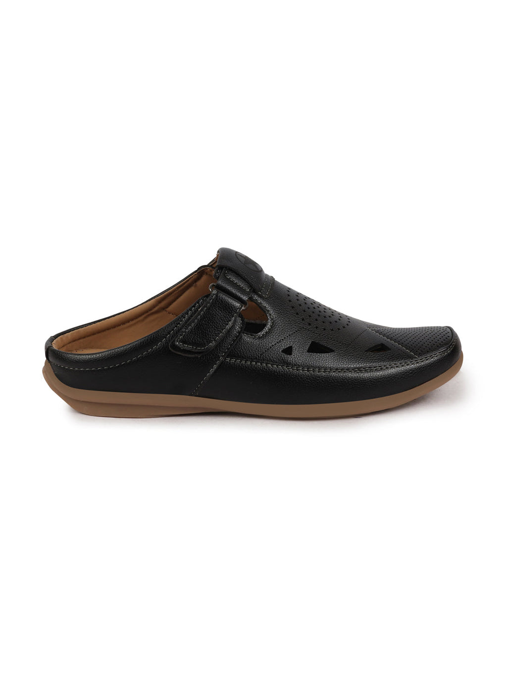 Shop Men Black Back Open Perforated Breathable Contrast Sole Casual Sandal|Adujstable Strap Stitched Slip On Sandal Online.
