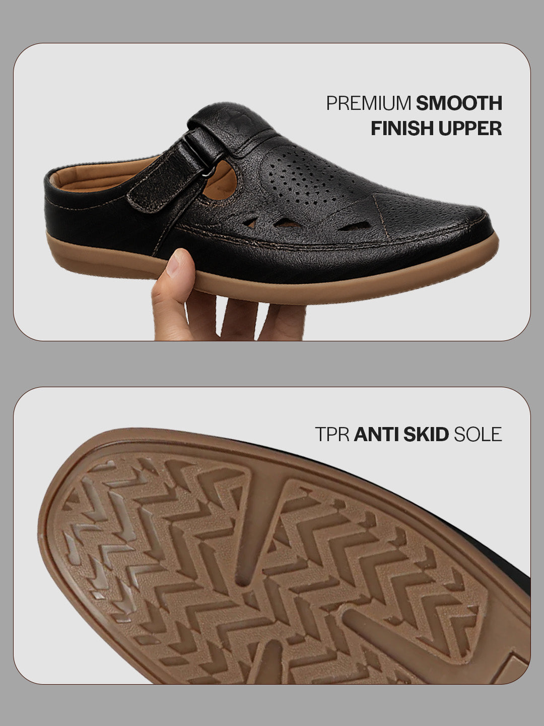 shop men black back open perforated breathable contrast sole casual sandal|adujstable strap stitched slip on sandal online.
