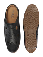 Shop Men Black Back Open Perforated Breathable Contrast Sole Casual Sandal|Adujstable Strap Stitched Slip On Sandal Online.