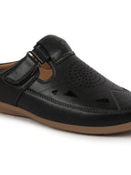 Shop Men Black Back Open Perforated Breathable Contrast Sole Casual Sandal|Adujstable Strap Stitched Slip On Sandal Online.