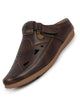 Men Brown Back Open Perforated Breathable Contrast Sole Casual Sandal|Adujstable Strap Stitched Slip On Sandal