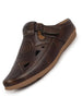 Men Brown Back Open Perforated Breathable Contrast Sole Casual Sandal|Adujstable Strap Stitched Slip On Sandal