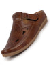 Men Tan Back Open Perforated Breathable Contrast Sole Casual Sandal|Adujstable Strap Stitched Slip On Sandal