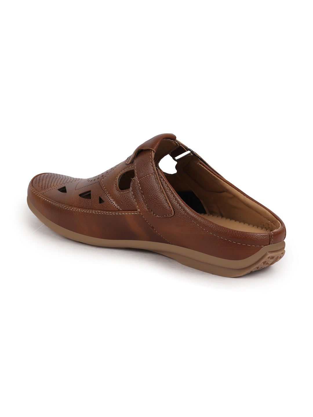 Shop Men Tan Back Open Perforated Breathable Contrast Sole Casual Sandal|Adujstable Strap Stitched Slip On Sandal Online.