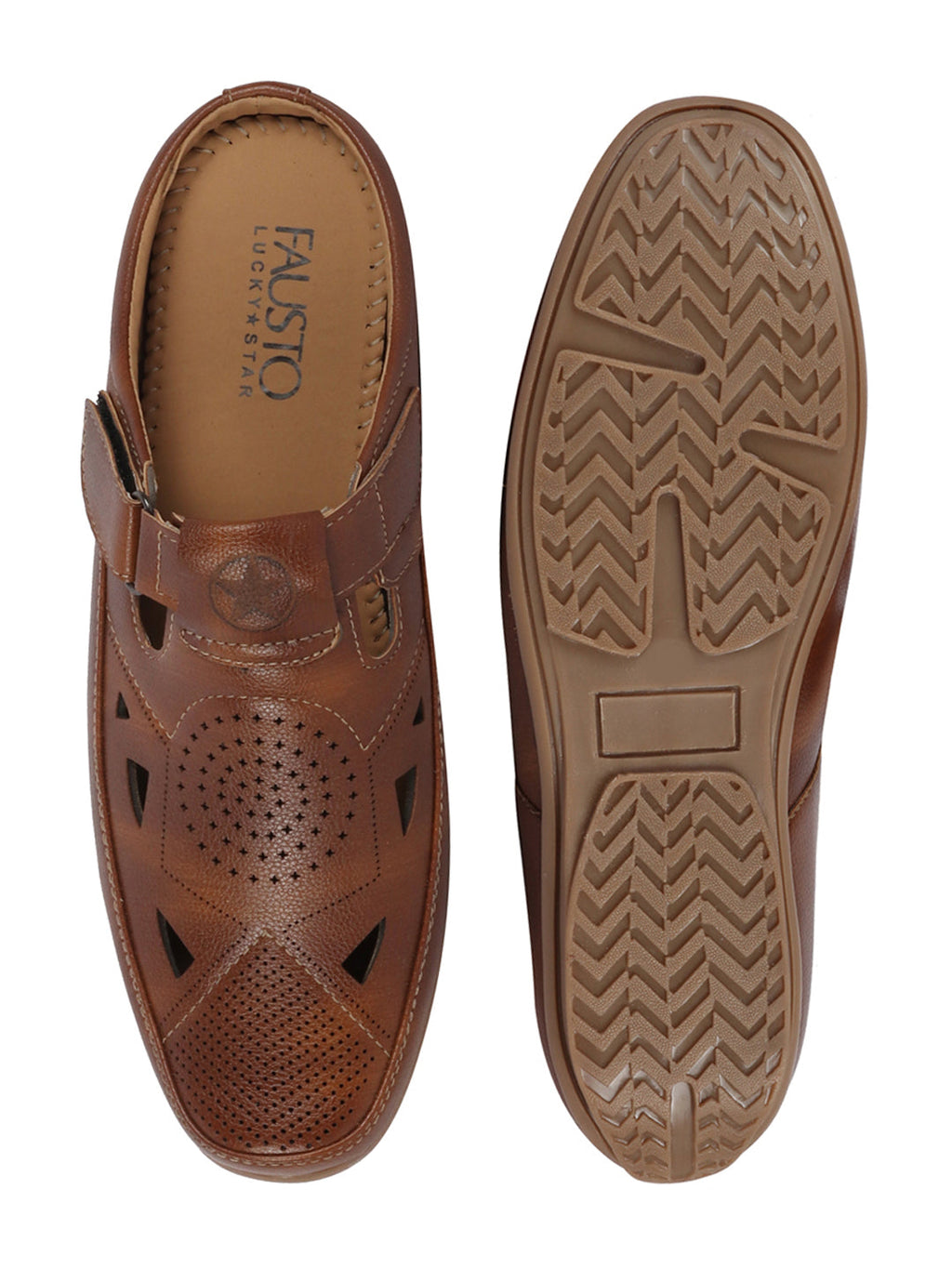 Shop Men Tan Back Open Perforated Breathable Contrast Sole Casual Sandal|Adujstable Strap Stitched Slip On Sandal Online.