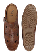 Shop Men Tan Back Open Perforated Breathable Contrast Sole Casual Sandal|Adujstable Strap Stitched Slip On Sandal Online.