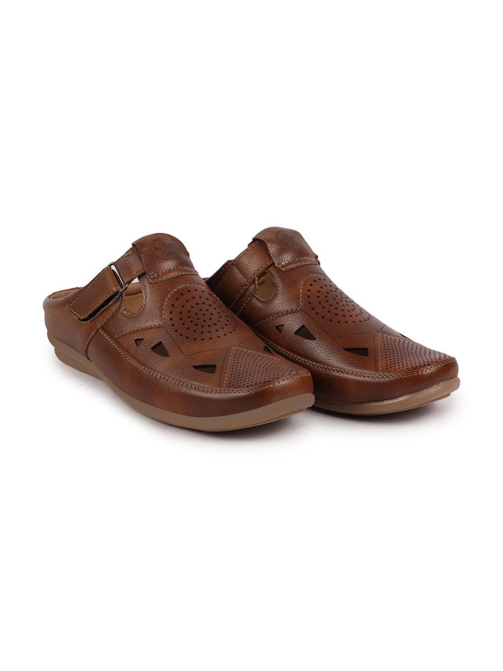 Shop Men Tan Back Open Perforated Breathable Contrast Sole Casual Sandal|Adujstable Strap Stitched Slip On Sandal Online.