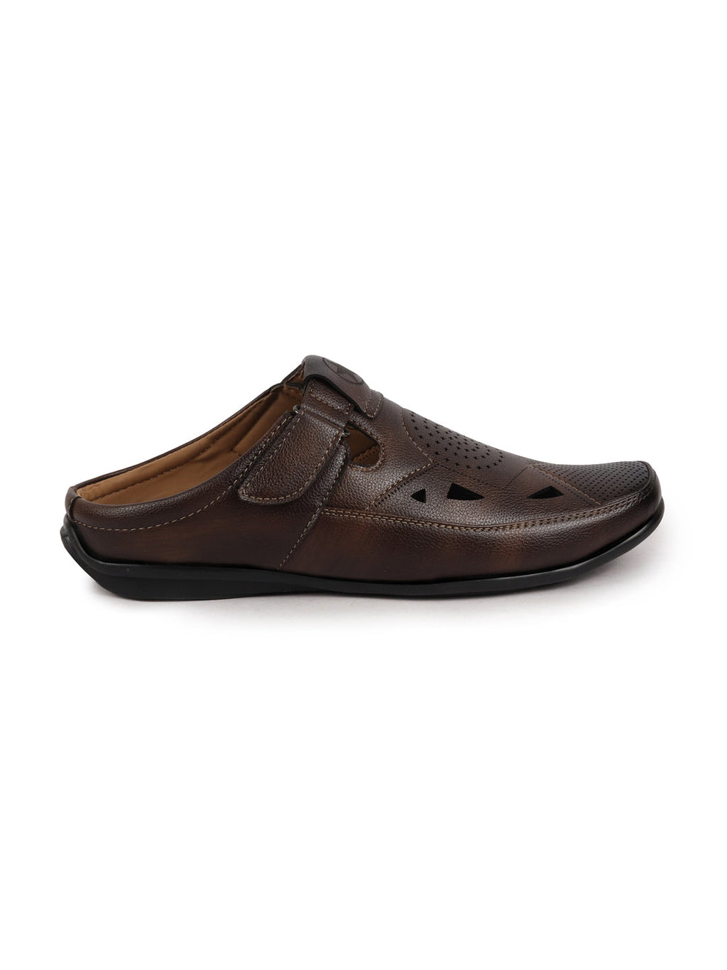Shop Men Brown Back Open Perforated Breathable Formal Sandal|Adujstable Strap Stitched Slip On Sandal Online.
